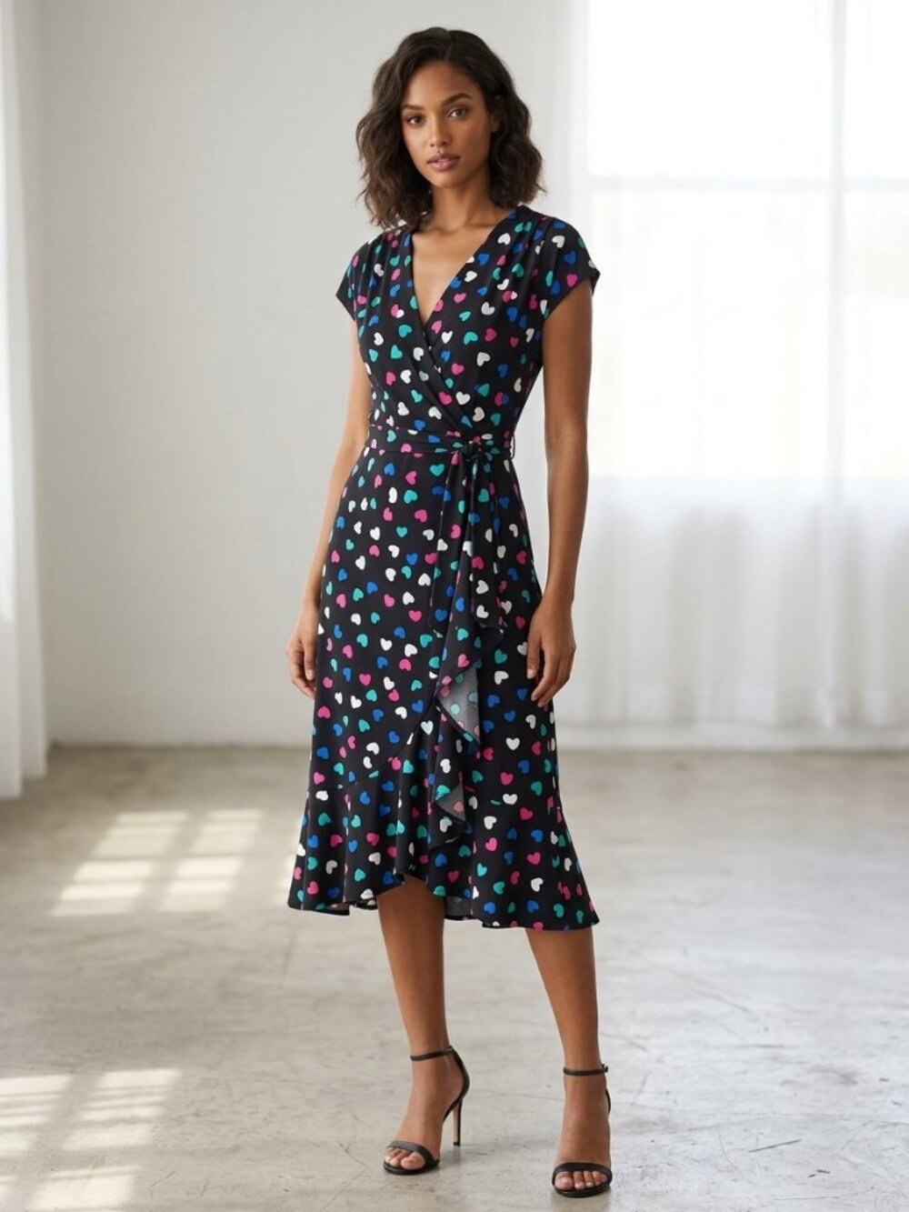 Vicky Tiel size S (Small) Wrap-Around Dress (Black with Hearts)